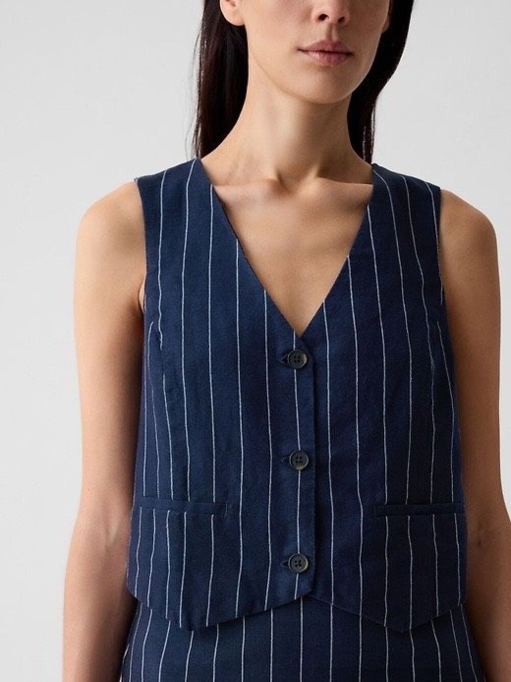 Gap Linen Blend Pinstripe Vest NWT